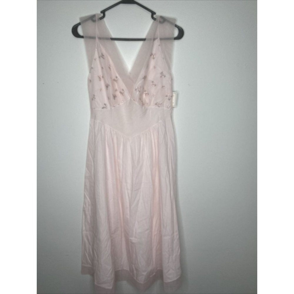 Vintage New 1950s Gotham Gold Stripe Sheer Pink Nightgown Dress 34 Embroidered